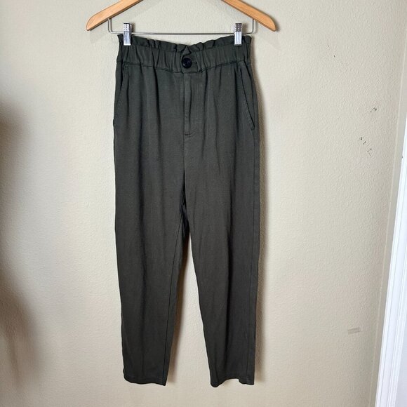 ZARA Paperback Waist Olive Green Trousers Pants Slacks Size XS Stretch - Picture 2 of 8